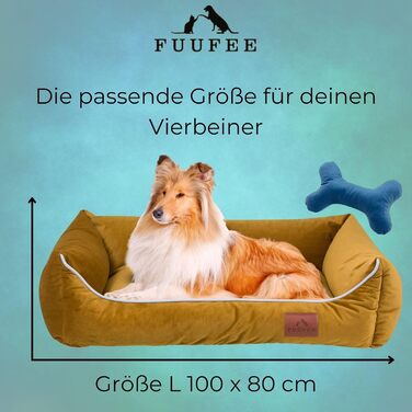 Жовте собаче ліжко FUUFEE L 100x80 см | Зручне диван-ліжко для великих собак | Легко миється, знімний чохол на блискавці