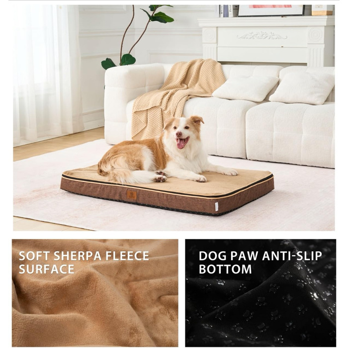 Килимок для собак з memory foam, XL, знімний, пральний чохол та водонепроникний наповнювач. Підходить для великих собак, 106,7 см, 41' x 27' x 2' (30' x 19' x 2')