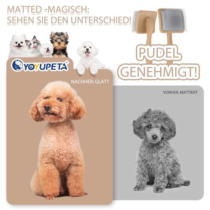 Набір щіток та гребінців Slicker для великих собак з довгою шерстю – щітка для розплутування з пінами 22 мм для Голден Ретріверів, Пуделів, Дудлів та котів – професійний догляд за шерстю з дерев'яною ручкою та шкіряним чохлом. Покриття лаком.