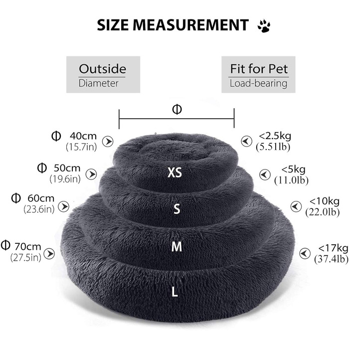 М'яке ліжко для собак та котів PETCUTE, кругле, чорне, розмір M, миється