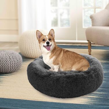 М'яке ліжко для собак та котів у вигляді подушки-бублика, 58 см, темно-сірий