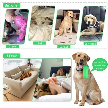 Очисник для лап собак з 3 рушниками та щіткою для миття, зелений