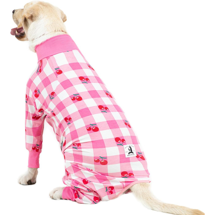 Піжама для собак, комбінезон для середніх та великих собак, легкий, милий одяг для домашніх тварин, комбінезон, великий розмір, одяг для собак після операцій, темно-сірий (30 (Обхват грудей 76 см | Довжина спини 50 см), рожевий в клітинку)