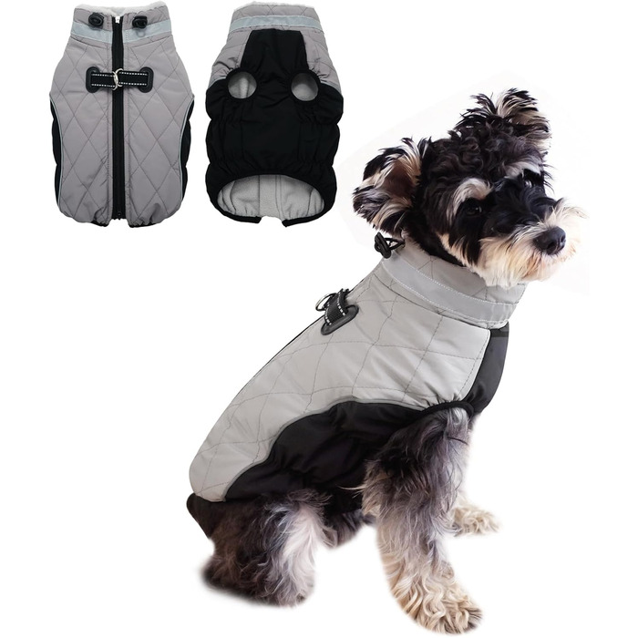 Водонепроникний зимовий одяг для собак Fadcaer: тепла куртка з флісовою підкладкою, світловідбивачі, для холодної погоди, з блискавкою, сірий, розмір Small