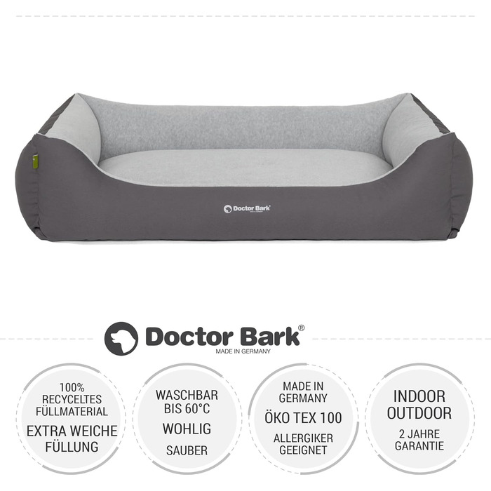 Крісло-лежанка для собак Doctor Bark GreenLabel XL (110x85 см, сірий) - зручне та міцне, Made in Germany