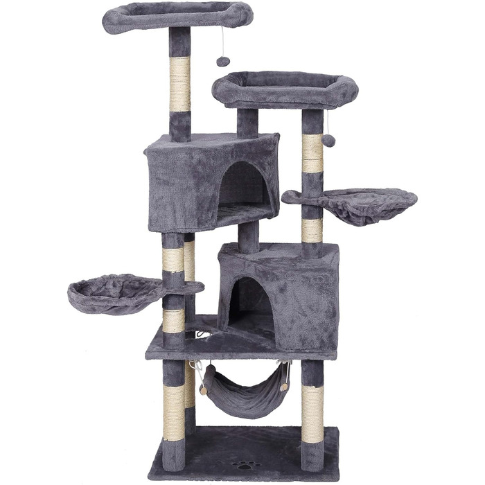 Дряпка для котів Wiltec сірого кольору з мотивом лапок 145 см: дряпка, платформа, будиночок, гамак, кліматичний комплекс для котів