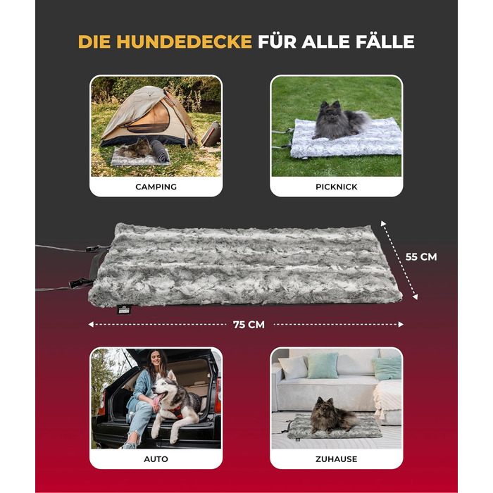 Німецька туристична ковдра для собак Outdoor, міцна та водонепроникна, 55x75 см, з Vlies-наповнювачем, прання при 40°C, Shadow