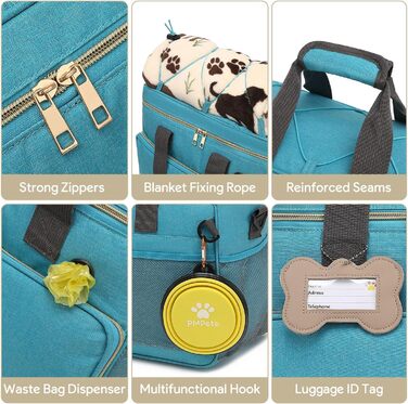 Універсальна переноска для тварин, ідеальна для подорожей та ночівель. Аксесуари для котів та собак з пеленальною сумкою та кількома кишенями (Океановий блакитний)