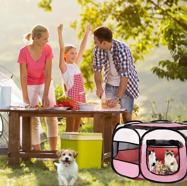 Клітка-бігове подвір'я для тварин BRIMOREA, 74x74x43 см, рожева. Підходить для собак, котів, кроликів та інших дрібних тварин, для дому та вулиці.