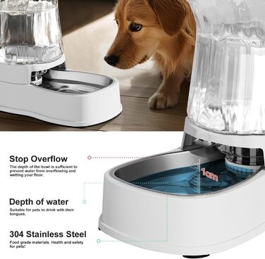 Автоматична годівниця та поїлка для котів і собак Gardner Pet, 3,85 л, без електрики, BPA Free, з нержавіючою чашею, гравітаційний дозатор води, для середніх і великих домашніх тварин, біла