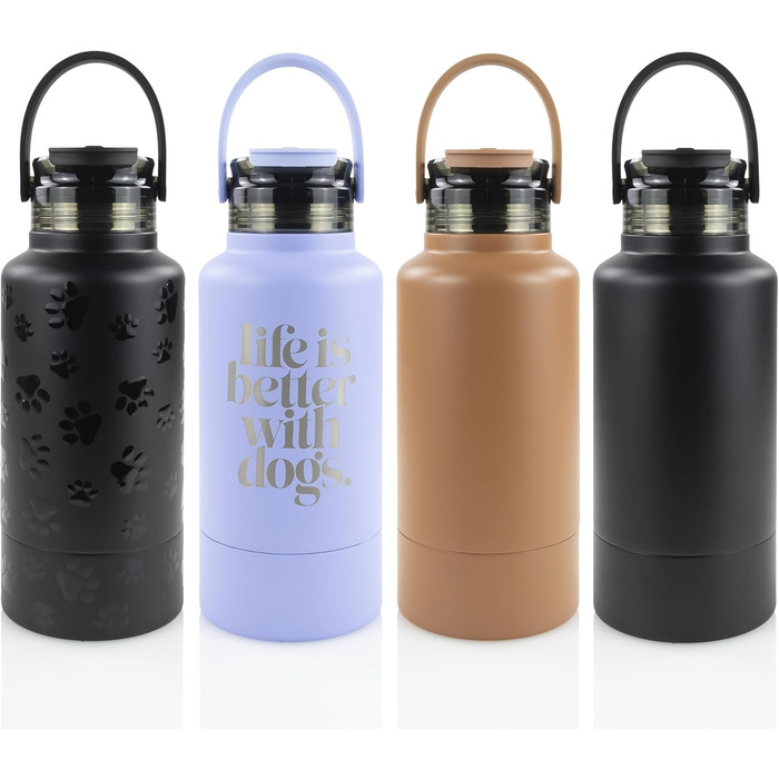 Водяна пляшка для собак Hogg Hydro Hound: портативна миска, ізотермічна, з нержавіючої сталі, чорний дизайн з відбитками лап