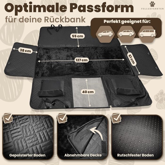 Захисна ковдра для собак у машину - Fellgefährten | Якісна ковдра на заднє сидіння авто для собак | Захист заднього сидіння від бруду та шерсті