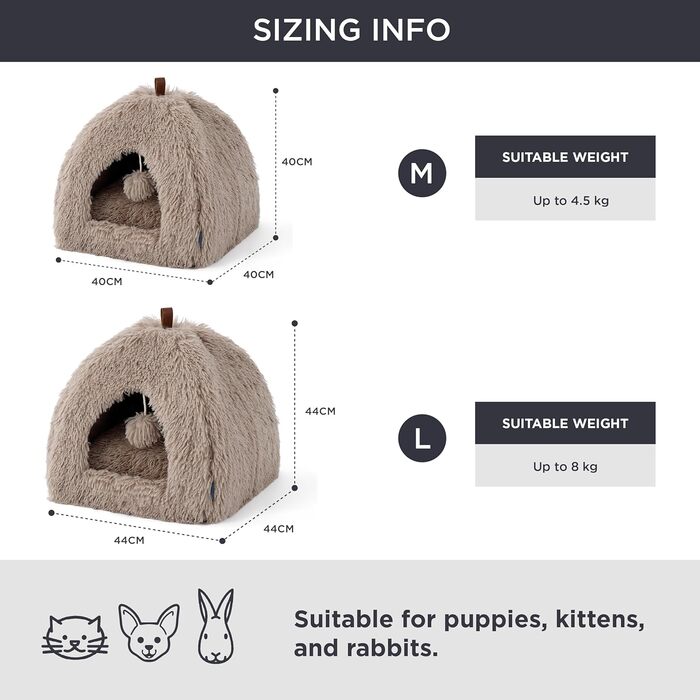 Кішка ліжко BEDSURE велика, кішка печера, 40x40x40 см, плюшеве кішкове будиночок для дому з знімним подушечкою та іграшкою, кішка ліжко BEDSURE, можна прати, (Д 40 x Ш 40 x В 40 см, верблюжий)