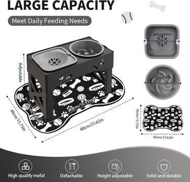 Набір мисок для собак та котів 3-в-1 з регулюванням висоти, антиковзною підкладкою та захистом від розливання, 2 шт. по 1000 мл, нержавіюча сталь, для собак та котів всіх розмірів