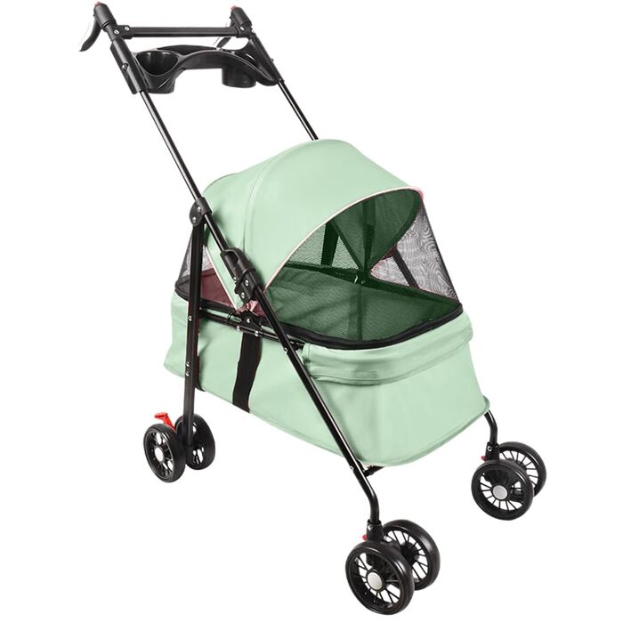 Дитяча коляска для собак середніх порід, 25 кг, 4 колеса, складна, для подорожей, сірий/м'ятний (50 x 70 x 95 см)