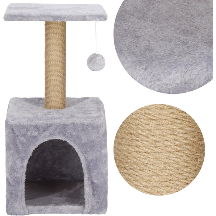 Кігтеточка SPRINGOS для котів з лежанкою, 245 см, сіра, регульована висота