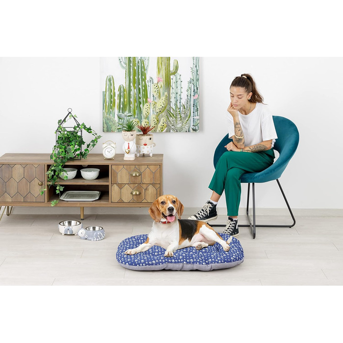 Килимок для собак та котів Baroni Hoe, 47x70x8/57x90x8 см, Doubleface (сірий з лапками), м'який, з підкладкою