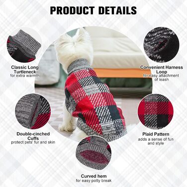 Пуловер для собак та котів, теплий, м'який, осінь/зима, розміри XXS-XS, сірий+червоний