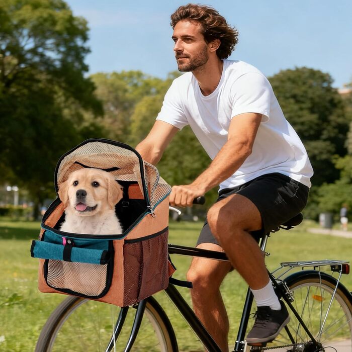 Складаний велосипедний кошик для собак та котів, дихаючий, з тришаровою сіткою, переносна сумка-рюкзак для тварин (Помаранчевий)
