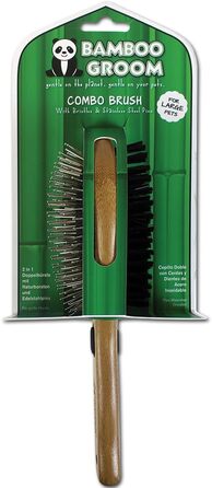 Набір для грумінгу Bamboo Groom Combo Brush I Подвійна щітка для тварин з коротким та середнім хутром I Щітка для собак та котів з закругленими щетинками та щетиною дикого кабана