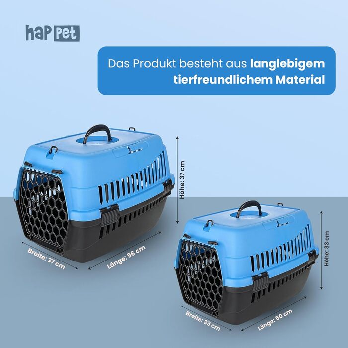 Транспортна переноска для тварин Happet ABBA M сірого кольору 56x37x37 см – міцна переноска з пластику для котів та маленьких собак, портативна переноска для подорожей та котів