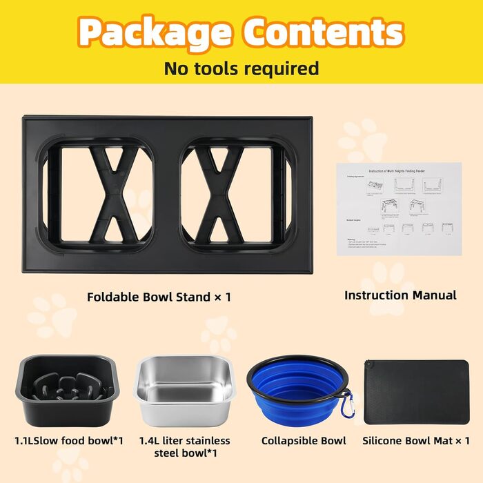 Підвищена годівниця для собак, регульована висота, великі породи - 1400 мл, миска з нержавіючої сталі & 1100 мл миска протиковзаюча, туристична миска та підкладка - годівниця з протиковзким покриттям для середніх/великих собак
