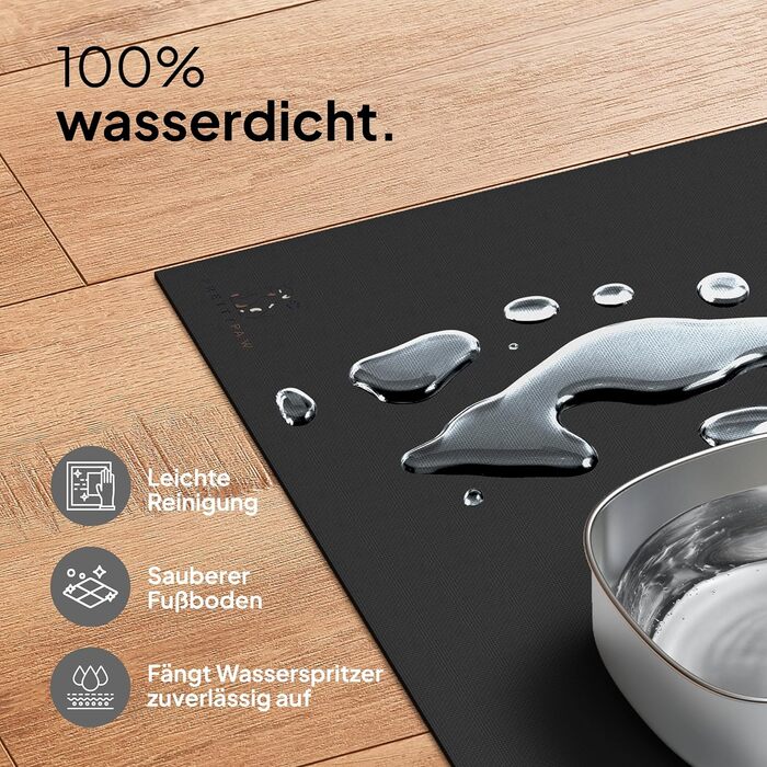 Підкладка під миску для котів Pretty PAW® 60x40 см - неслизька та водонепроникна, захист від води та бруду | Сумісна з фонтанчиком та мисками Pretty Paw (Чорний, широка)