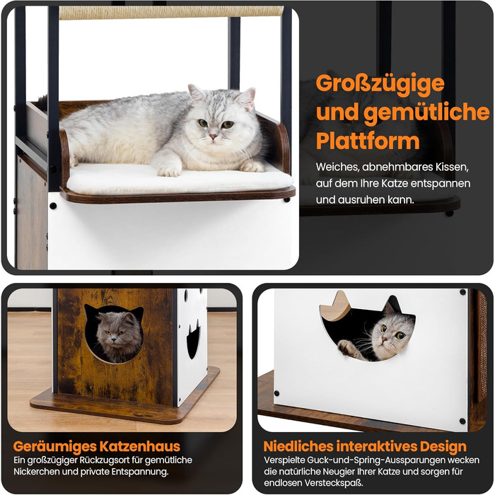 Комплекс для котів Kratzbaum XL 170 см: Дряпка-стовпчик, будиночок, платформа, гамак - Сірий котячий дерево для великих котів