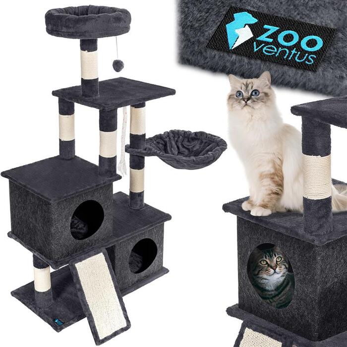 Високий когтеточка-комплекс із лежаком та стовпчиком для кігтів, вежа ZooVentus 101 — 160 см
