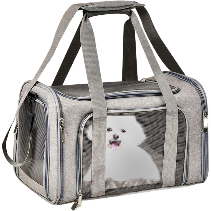 М'яка переноска для котів та собак, переноска-сумка для подорожей | Зручна, дихаюча переноска для тварин, складана переноска для собак та котів (Сіра)