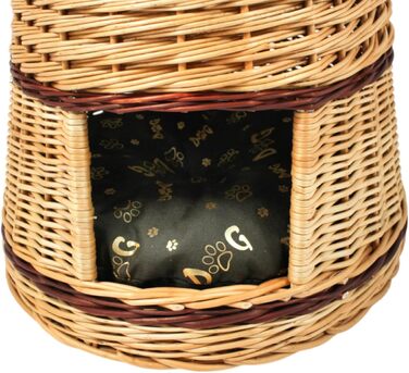 Кігтеточка-лежанка для котів та собак: кругла, з прутиків верби, 2 поверхи, з подушкою (47x47x45 см)