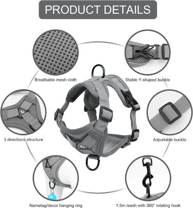 Шлейка для котів Skmeditec Katzengeschirr - безпечна жилетка для великих котів з світловідбиваючими смугами (Medium, Сірий)