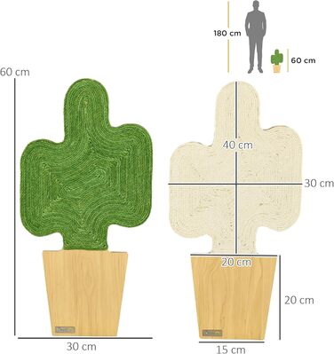 Кігтеточка для котів PawHut 2 шт. з джгутового мотузка, настінна, у вигляді кактуса, 30 x 60 см