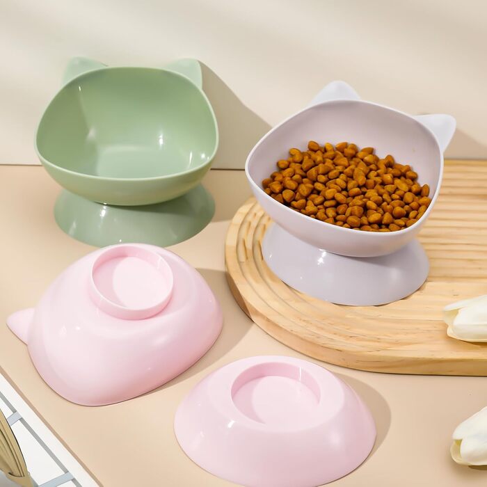 Миски для котів Umorismo 3 шт. Підвищені, нахилені, пластикові - годівниця для котів, кошенят, сухий та вологий корм