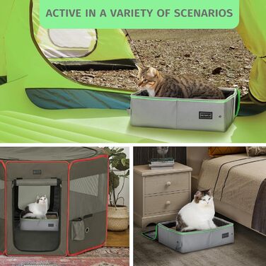 Портативний туалет для котів Petsfit - складаний, легкий, для подорожей (40x30x12 см, сірий & зелений)