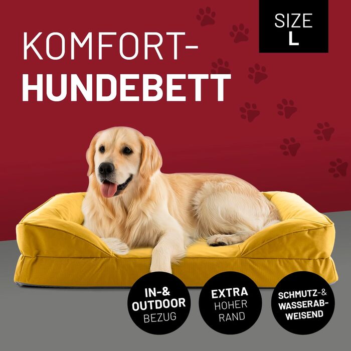 Ортопедичне собаче ліжко Lumaland для дому та вулиці | 70x60 см | для маленьких собак | водовідштовхувальне, з неслизьким дном, миється | жовтий колір