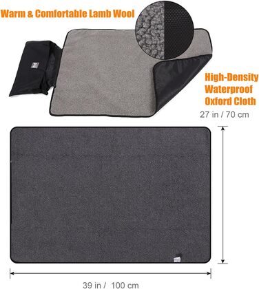Водонепроникний килимок для тварин, килимок для кемпінгу, теплий килимок для собак та котів 100x70 см, килимок для відпочинку, килимок для подорожей, з сумкою