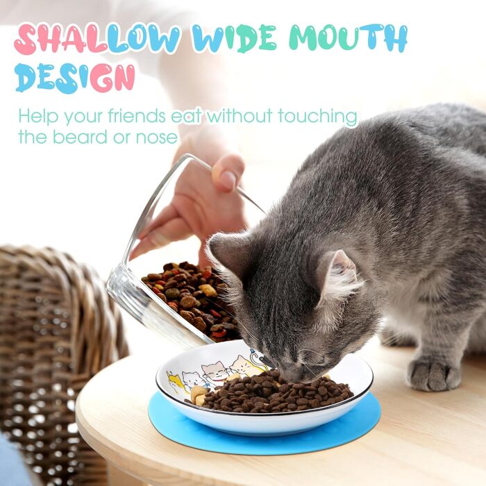 Набір мисок для котів Thenshop (6 шт.) з антиковзними килимками, керамічні миски для їжі та води, для котів, кошенят, цуценят, кроликів та хом'яків, білий, блакитний, світло-блакитний, сірий, зелений, рожевий, світло-сірий (милий стиль)