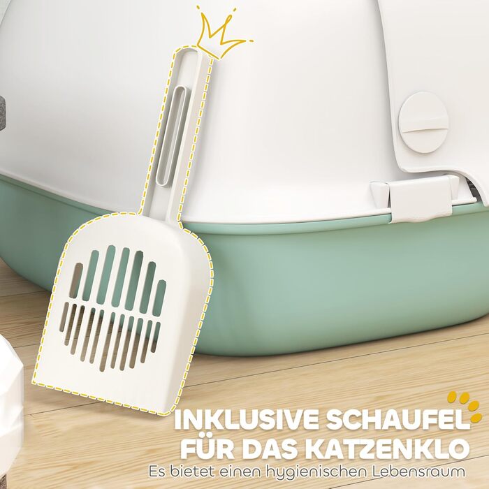 PawHut закрита котяча туалетна будка з кришкою та сіткою, дверцята і совок, для маленьких котів до 3,5 кг, пластиковий, зелений, для дому