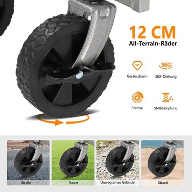 Візок Bonnlo для перевезення вантажів, 100 кг, 600D Oxford, сталевий каркас, 74,5×45,5×84 см (сірий)