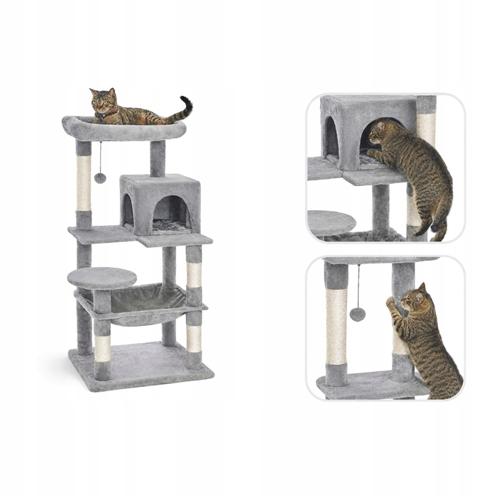 Вежа-драпак для котів XXL 143 см – 5 рівнів, будиночок, гамак, лежанка, сірий
