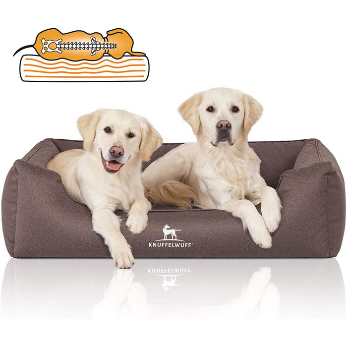 Ортопедичне водонепроникне собаче ліжко Knuffelwuff Leon з велюру, ручної роботи, XL 105 x 75 см, сірувато-коричневе, знімний чохол, можна прати, для великих, середніх та маленьких собак