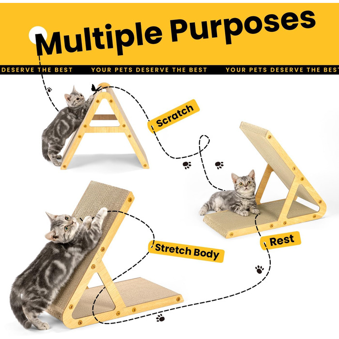 Котячий когтетоп з коробкою та 4 змінними шарами когтешорсткого матеріалу - великі когтетопи з міцного гофрокартону, двосторонні когтешорстки з наклейками DIY - місце для відпочинку котів у квартирі, захист меблів (великий, у формі трикутника)