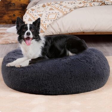 Ортопедичне ліжко для собак, кругле, м'яке, для котів та собак, ліжко-софа, кошик, 80 см, темно-сірий, 80x80x20 см