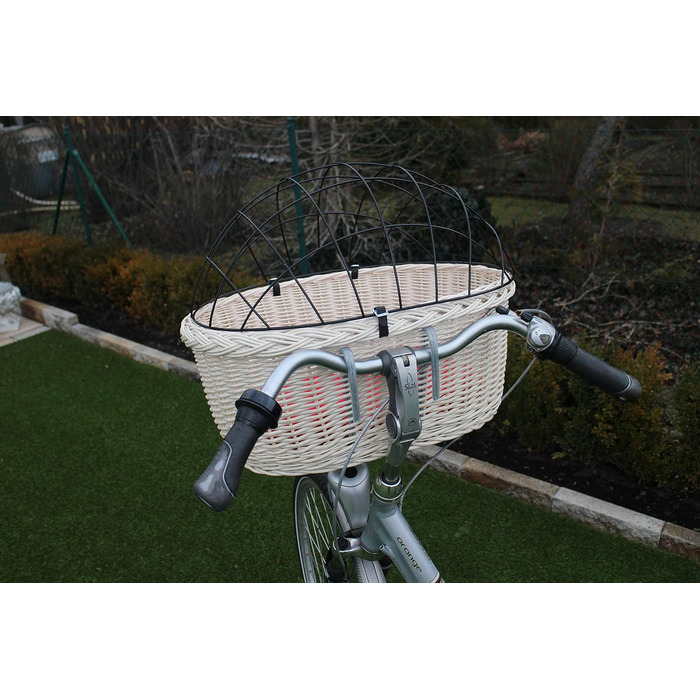 Корзина для велосипеда Marcus Hundefahrradkorb для руля з лози з металевою сіткою та подушкою, корзина для собак, корзина на кермо, корзина для покупок, натуральний (XXL з подушкою)