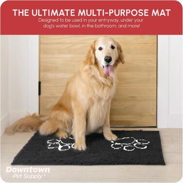 Килимок для собак My Doggy Place з мікрофібри для брудних лап, 91,4 x 66 см, антрацит з відбитком лапи, швидковисихаючий, з антиковзким покриттям, придатний для прання та сушки, розмір 91 x 66 x 3 см