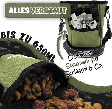 Сумка для ласощів SnackKeeper з магнітною застібкою, 650 мл, з дозатором для пакетів з відходами, на пояс для дресирування собак, колір: оливковий