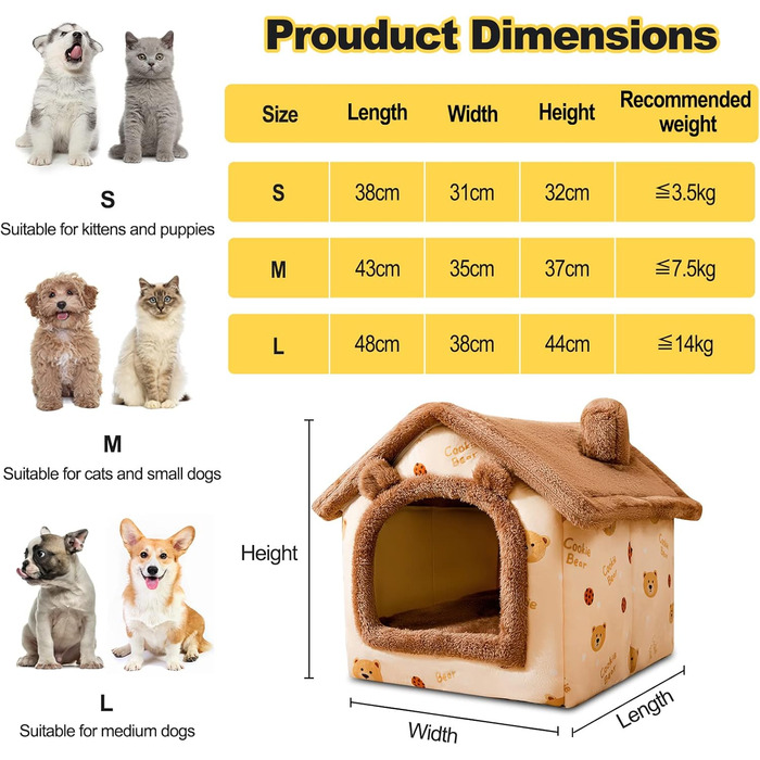 Кігтеточка-будиночок для котів Galatée, м'який лежак для тварин, іграшка-іглу, зручне ліжко для собак та котів, з неслизьким дном (M, Коричневий)
