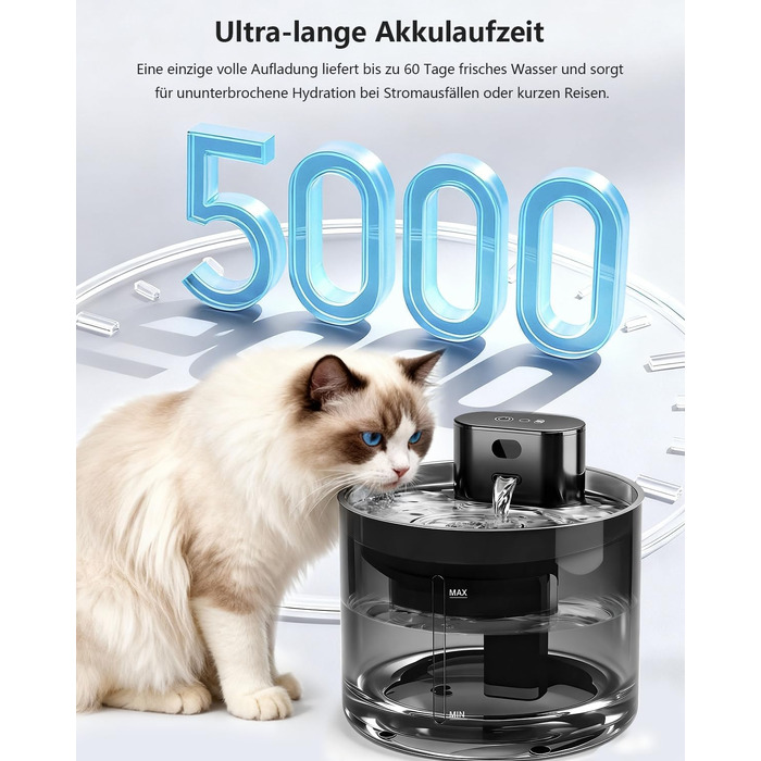 Бездротовий фонтан-поїлка для котів 3.5л з датчиком руху, акумулятор 5000мАг, безшумна помпа та чашею з нержавіючої сталі, чорний