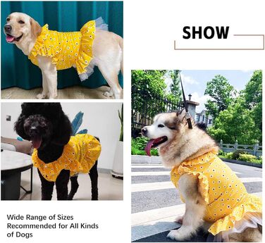 Сукня для собак великих порід UOSIA з квітковим принтом, жовта в горошок, 6XL, для вечірки, дня народження, весілля, легка та дихаюча